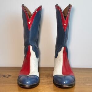 Ammons Leather Cowboy Cowgirl Boots Texas Flag Handmade in El Paso Vintage